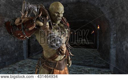 Orc In A Medieval Dungeon 3d Illustration