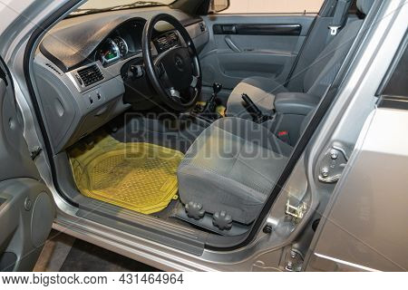 Novosibirsk, Russia - July 28, 2021: Chevrolet Lacetti, Steering Wheel, Shift Lever And Dashboard, C