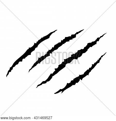 Vector Black Four Trace Of Monster Or Bear Claw, Hand Scratch , Rip Through Isolated On White Backgr