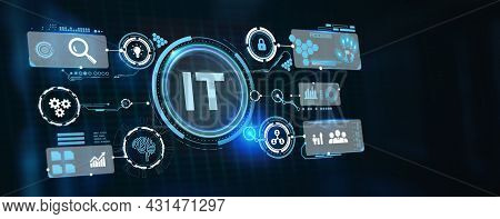 It Consultant Presenting Tag Cloud About Information Technology. 3d Illustration