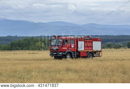 Stanesti, Gorj, Romania -  August 28, 2021:  Fire Truck At The Air Rally, Stanesti Aerodrome, Gorj, 