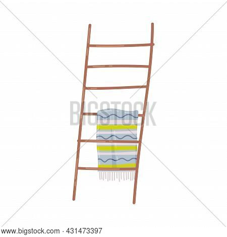 Hanging On Ladder Towel Isolated On White Background Vector Household Item