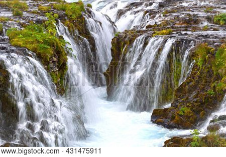 Bruarfoss Waterfall, Iceland, Bright Blue Icecold Water