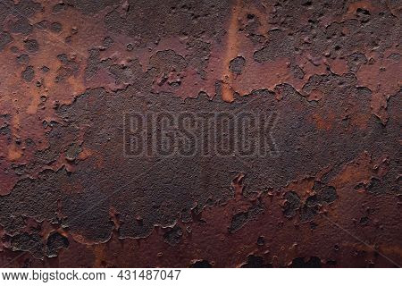 Close-up Of An Old Rusty Metal Plate With Old Peeling Paint For Use As A Background