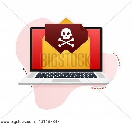 Cyber Attack. Data Phishing With Fishing Hook, Laptop, Internet Security. Vector Stock Illustration