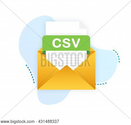 Download Csv Button On Laptop Screen. Downloading Document Concept. File With Csv Label And Down Arr