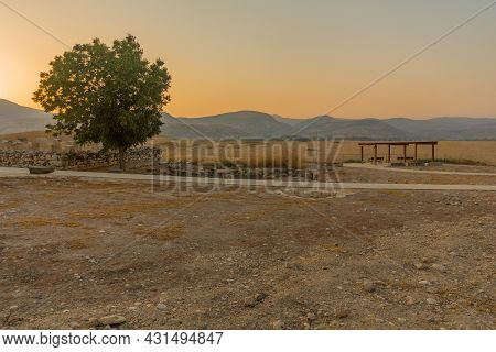 Sunset View Of An Observation Point, With Landscape Of Countryside And The Galilee Mountains, Hula V