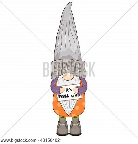 Cute Autumn Gnome . Its Fall Yall. Vector Illustration.