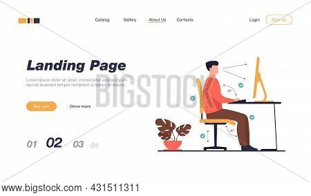 Instruction For Correct Pose During Office Work Flat Vector Illustration. Cartoon Worker Sitting At 