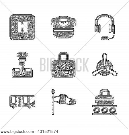 Set Suitcase, Cone Meteorology Windsock, Conveyor Belt With Suitcase, Plane Propeller, Airport Bus, 