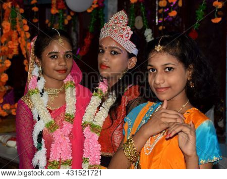 Delhi - India 
Aug 30th 2021
Indian Children Dressed As Lord Krishna And Radha During Janmastami Fes
