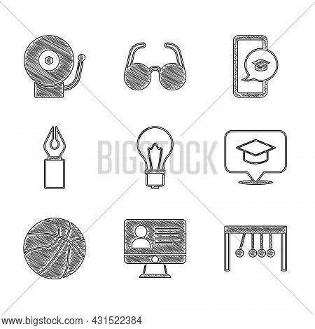 Set Light Bulb With Idea, Online Class, Pendulum, Graduation Cap Speech Bubble, Basketball Ball, Fou