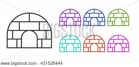 Black Line Igloo Ice House Icon Isolated On White Background. Snow Home, Eskimo Dome-shaped Hut Wint