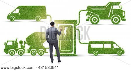 Businessman in the concept of electric charging and vehicles