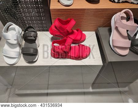 Kiyv, Ukraine - August 30, 2020: Skechers Shoes At The Shop At Shopping Mall. Skechers Is An America