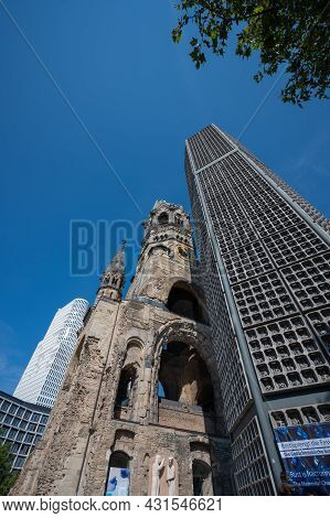 Berlin, Germany - August 12 , 2021 - View Of The Kaiser Wilhelm Memorial Church In Berlin.