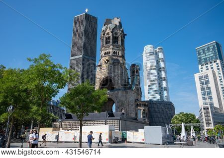 Berlin, Germany - August 12 , 2021 - View Of The Kaiser Wilhelm Memorial Church In Berlin.