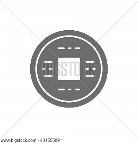 Japanese Money, Yen, Feng Shui Coin, Amulet For Good Luck Grey Icon.