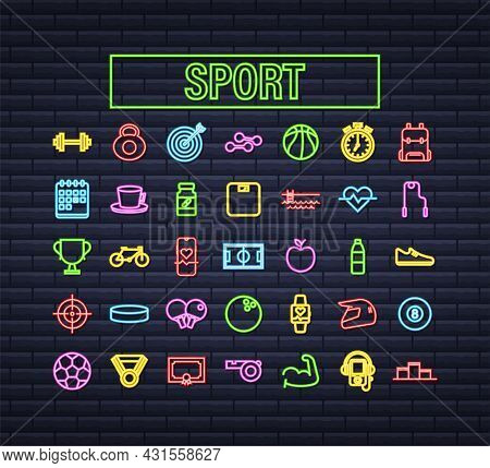 Flat Sport Neon Icon For Web Design. Soccer Ball. Web Icon Set. Fitness Sport. Vector Stock Illustra