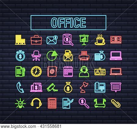 Office Neon Icon. Web Icon Set. Office, Great Design For Any Purposes. Vector Stock Illustration.