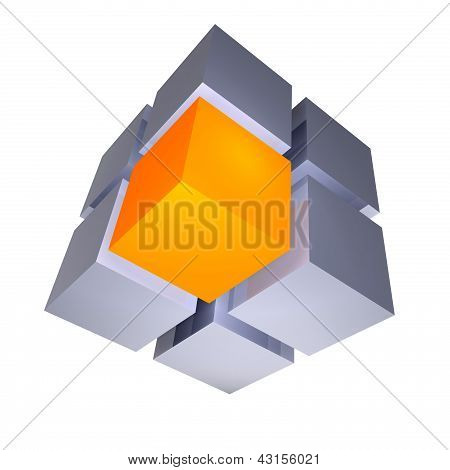 3D küp benzersiz kesimi ile.