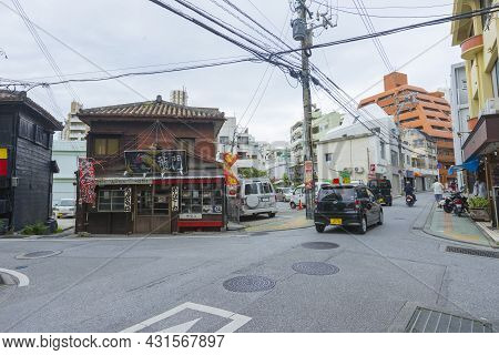 Okinawa, Japan - June 8,2019 : Street View Of Old House Near Makishi Public Market In Naha, Okinawa,