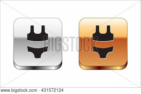 Black Summer Beach Swimsuit Icon Isolated On White Background. Beach Women Fashion. Silver And Gold 