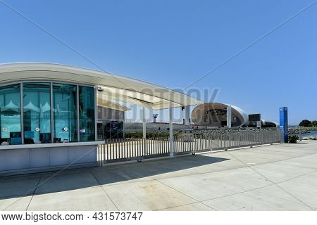 SAN DIEGO, CALIFORNIA - 25 AUG 2021: Box Office at the Rady Shell in Jacobs Park. 