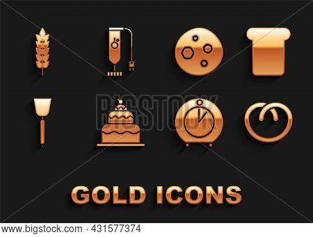 Set Cake, Bread Toast, Pretzel, Kitchen Timer, Spatula, Cookie Or Biscuit With Chocolate, Cereals Ri