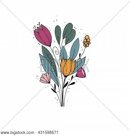 Flowers Bouquet Stylization Isolated Illustration Raster Flo