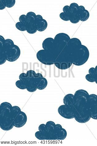Cute Children's Drawing. Clouds In The Sky