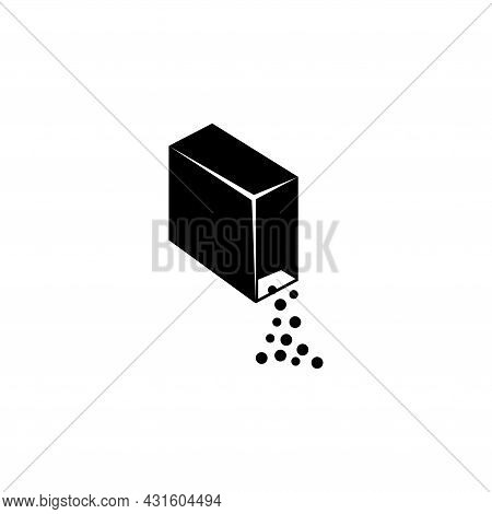 Washing Powder Box, Granules Out Package. Flat Vector Icon Illustration. Simple Black Symbol On Whit
