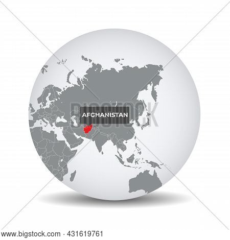World Globe Map With The Identication Of Afghanistan. Map Of Afghanistan. Afghanistan On Grey Politi