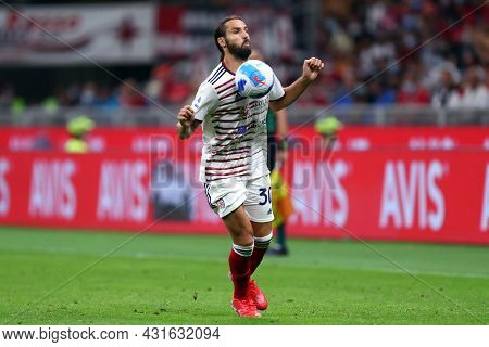 Leonardo Pavoletti Of Cagliari Calcio  Controls The Ball During The Serie A Match Between Ac Milan A