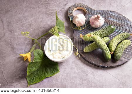 Cyprus Ttalattouri Sauce Made Of Cucumbers, Yogurt And Garlic. Mediterranean Cuisine
