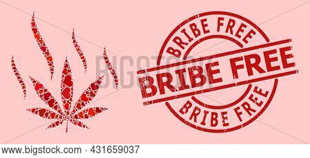 Distress Bribe Free Stamp Seal, And Red Love Heart Collage For Marijuana Aroma. Red Round Stamp Seal