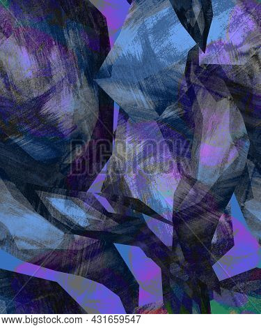 Watercolor Abstract Seamless Blue Background Of Contemporary Fine Art. Fabric, Bedding, Wallpaper, P