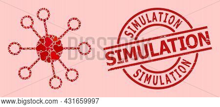Distress Simulation Seal, And Red Love Heart Collage For Node Links. Red Round Seal Has Simulation T