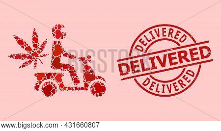 Rubber Delivered Stamp Seal, And Red Love Heart Pattern For Marijuana Motorbike Delivery. Red Round 