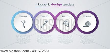 Set Line Firefighter Axe, Hose Reel, Helmet And . Business Infographic Template. Vector