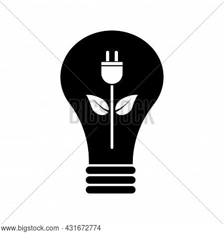 Black Eco Bulb Cord. Lightbulb Icon. Save Nature. Ecology Concept. Future Technology. Vector Illustr