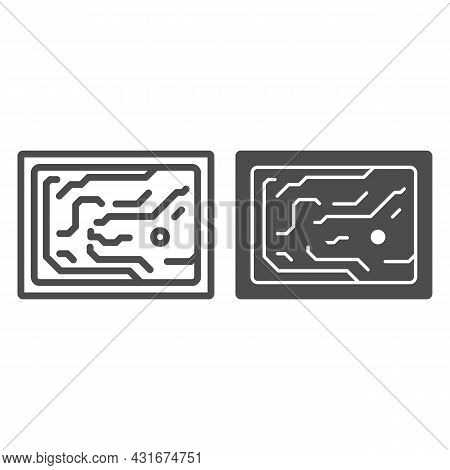 Printed Circuit Board Simplified Diagram Line And Solid Icon, Electronics Concept, Pcb Vector Sign O