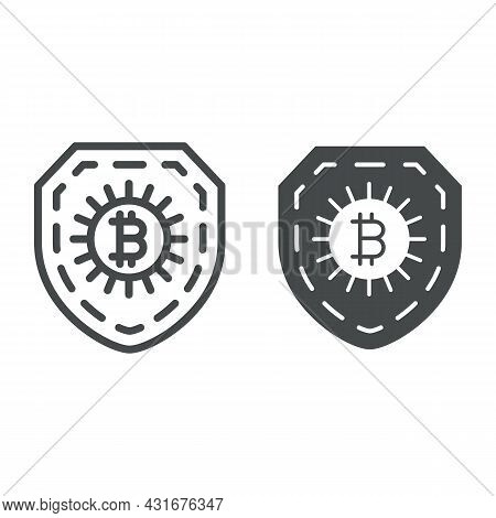 Bitcoin Sign On Shield, Secured Line And Solid Icon, Cryptocurrency Concept, Protected Btc Vector Si