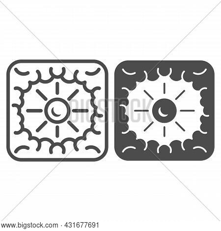 Sun Shine Through Clouds Line And Solid Icon, Weather And Climate Concept, Sunshine Cloudy Sky Vecto