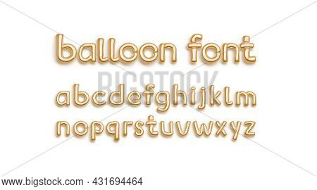 Inflated Gold Balloon Font With Lowercase Alphabet, Top View, 3d Rendering. Festive Helium Fount For
