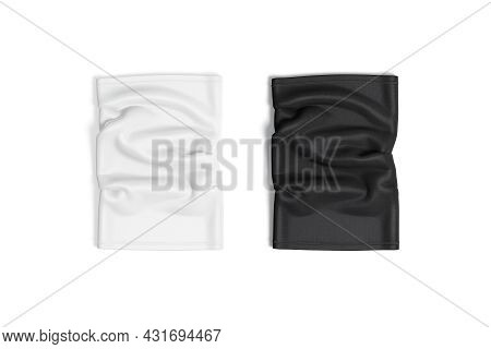 Blank Black And White Neck Gaiter Mockup Front, Top View, 3d Rendering. Empty Cloth Safety Equipment
