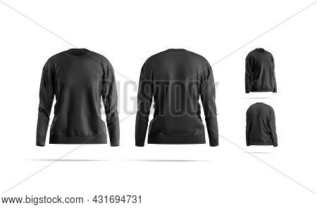 Blank Black Women Sweatshirt Mock Up, Different Views, 3d Rendering. Empty Loose Overall Fabric Swea