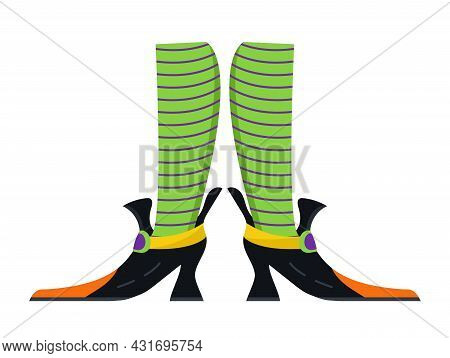 Witches Leg Vector. Halloween Funny, Scary Feet Boots.