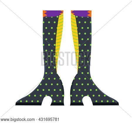 Witches Leg Vector. Halloween Funny, Scary Feet Boots.