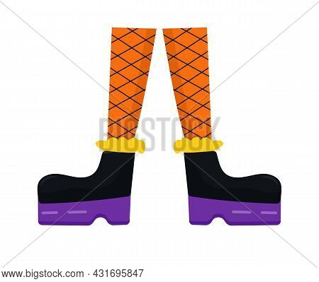 Witches Leg Vector. Halloween Funny, Scary Feet Boots.